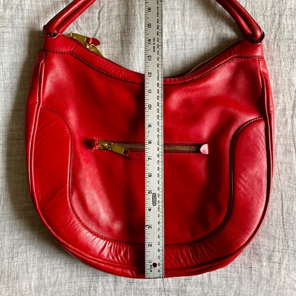 J. Crew red leather hobo handbag with brass hardware and dust bag. - Picture 12 of 13